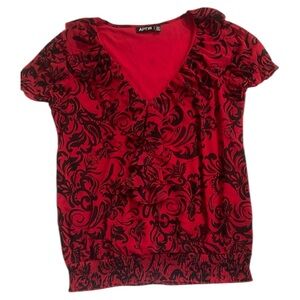 Apt. 9 Red and Black Ruffled Puff Sleeve Blouse
